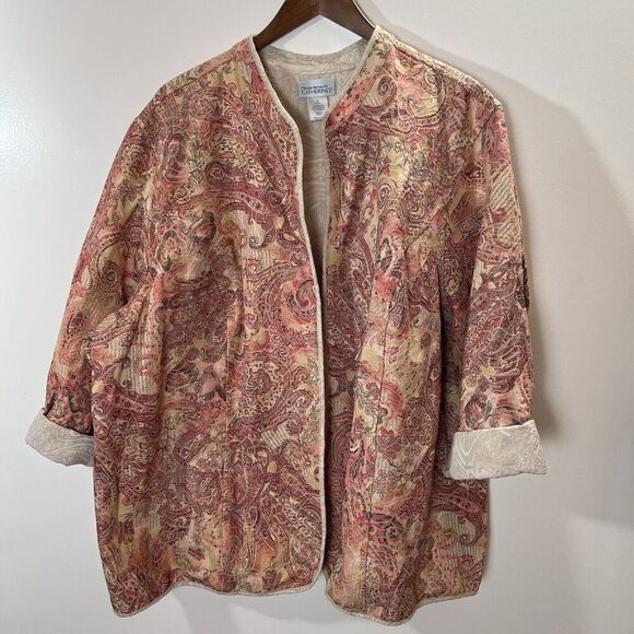 Maggie Barnes For Catherine’s Womens Brocade Jacket Size 3X Pink Floral Paisley - Picture 1 of 7